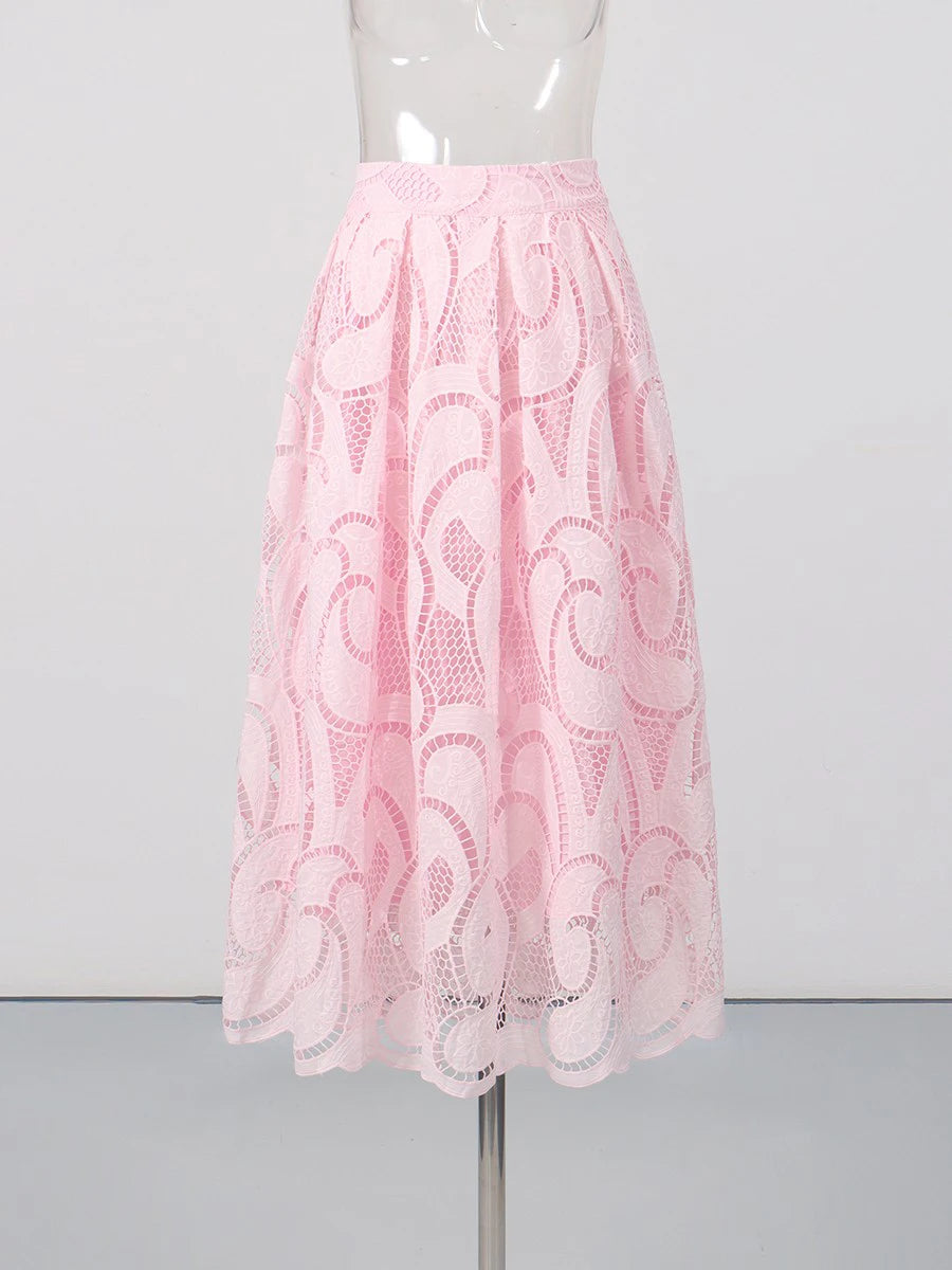Zalia Atelier - Pink Embroidered Two Piece Set - Skirt