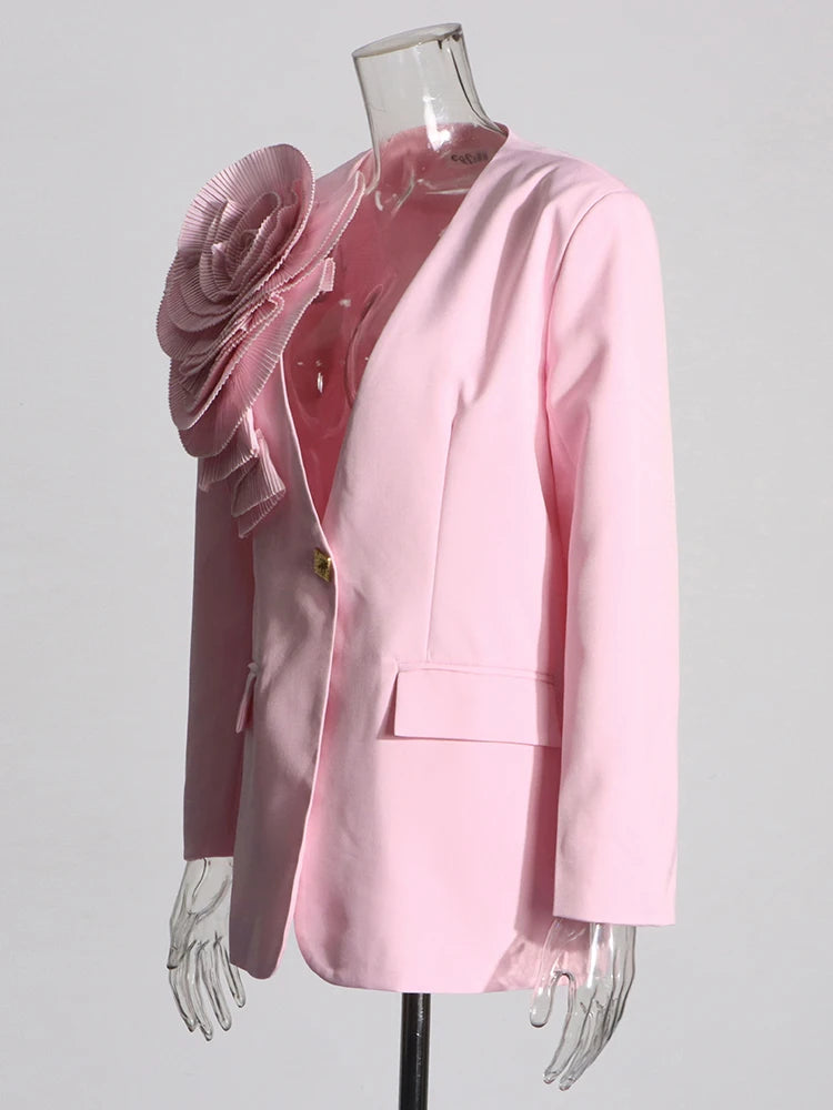Zalia Atelier | Pink Floral Applique Blazer