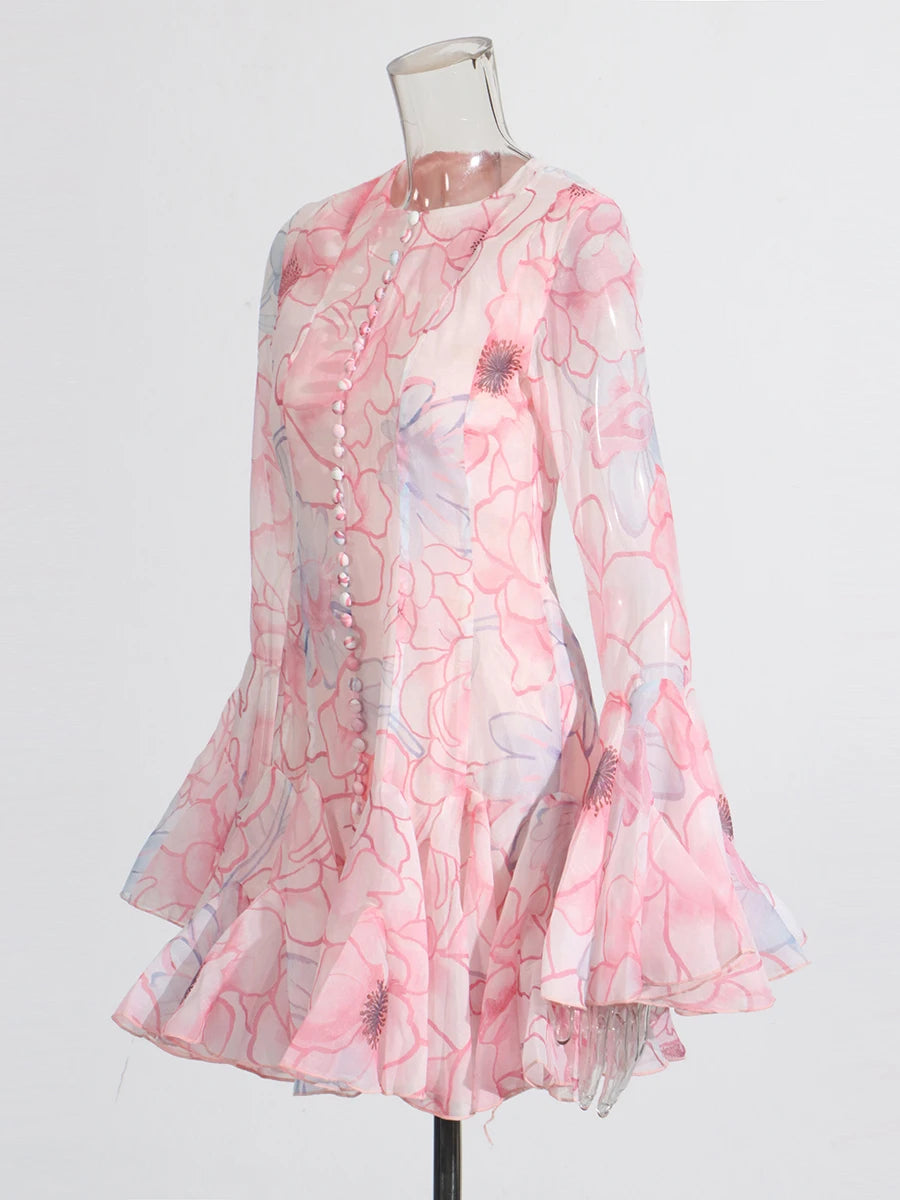 Zalia Atelier | Pink Floral Pattern Mini Dress