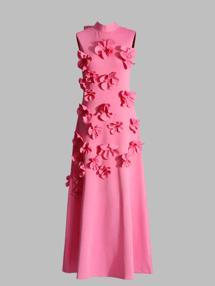 Zalia Atelier | Pink Flower Applique Dress