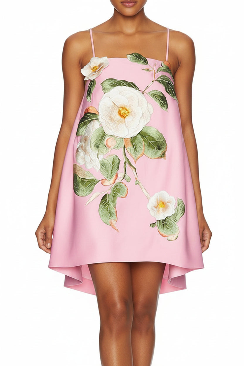 Zalia Atelier | Pink Flower Embroidered Dress 