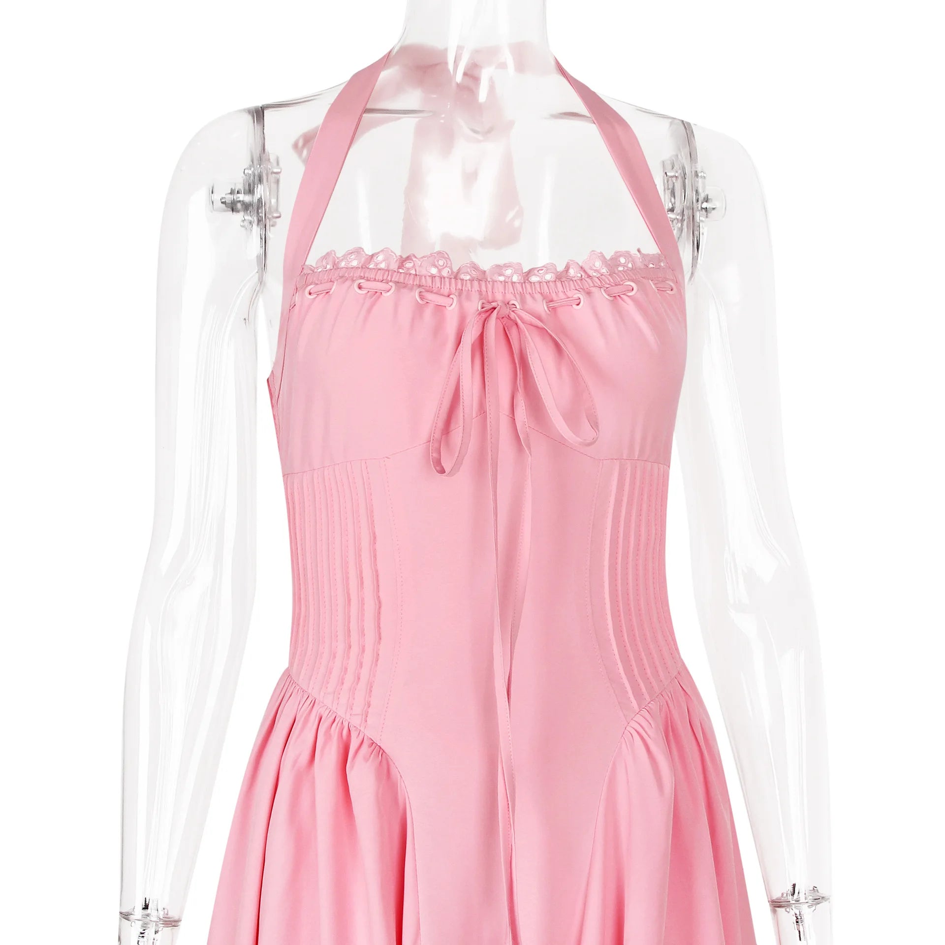 Pink Halter Dress With Ribbon Lace | House of CB Dupe