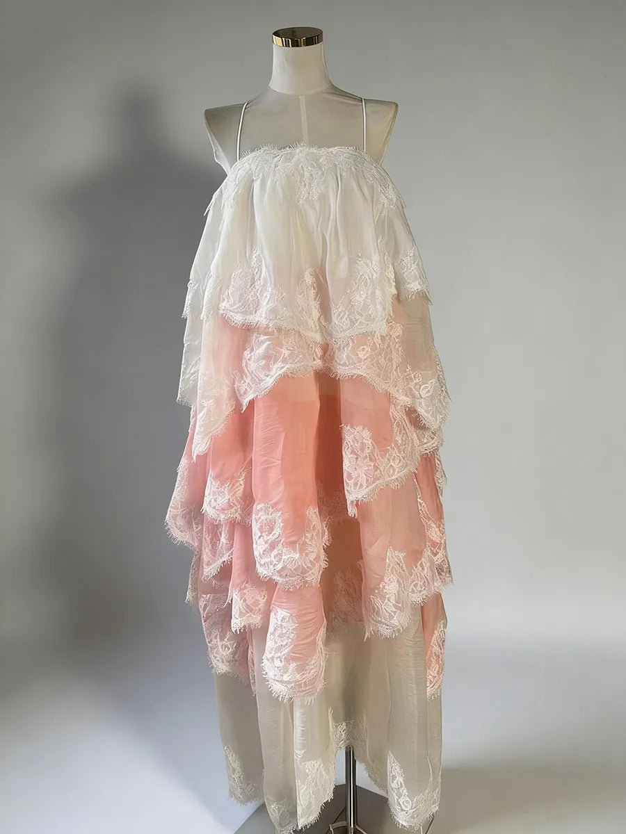 Pink Lace Tiered Dress | Zalia Atelier