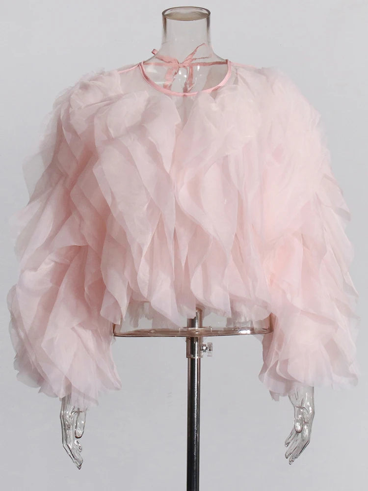 Zalia Atelier | Pink Ruffle Blouse | Designer Chloe Inspired