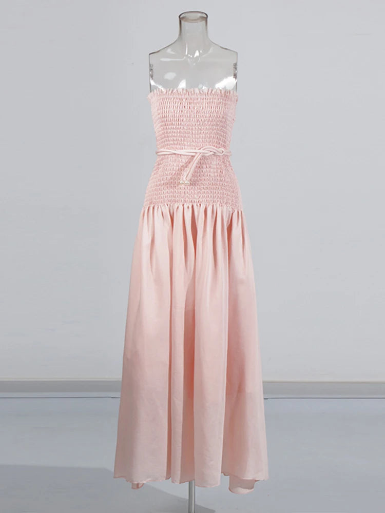 Zalia Atelier | Pink Strapless Shirred Dress