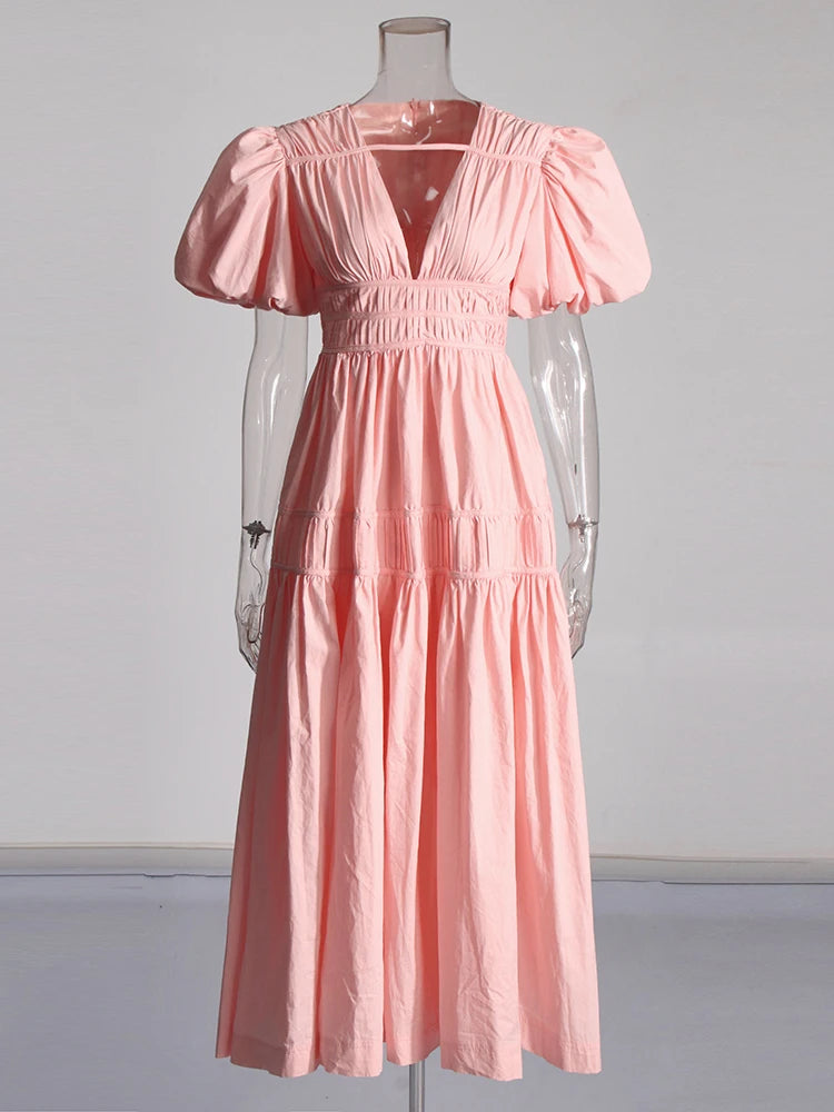 Pink puff sleeve midi dress | Zalia Atelier