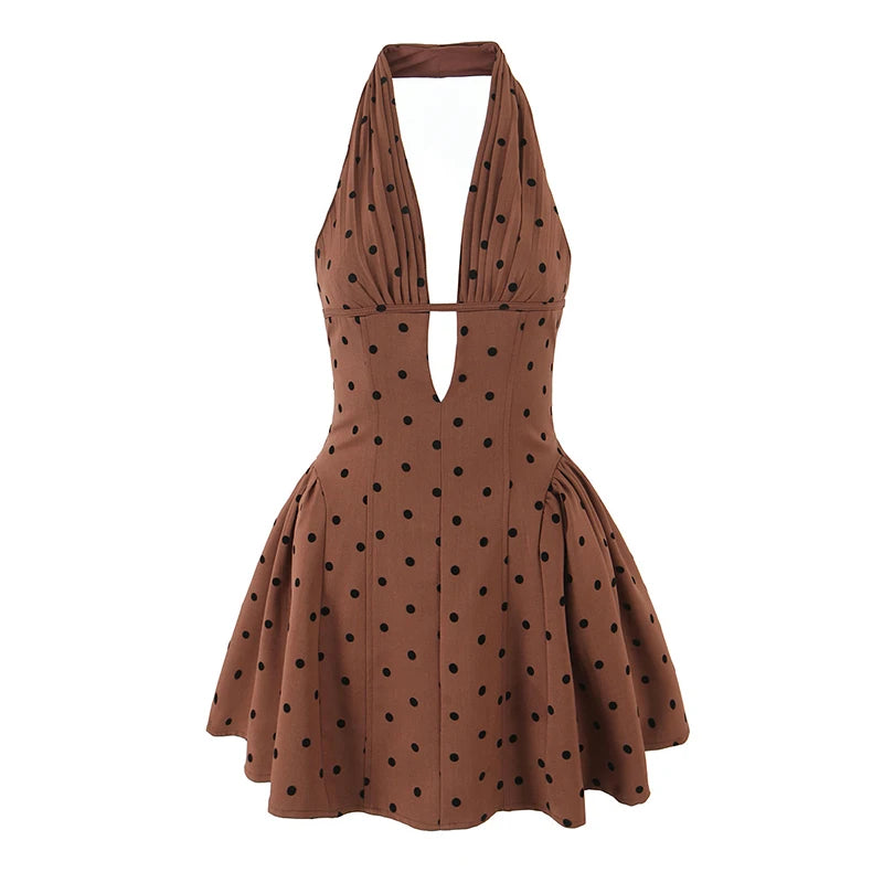 Zalia Atelier - Polka Dot Halter Dress Brown