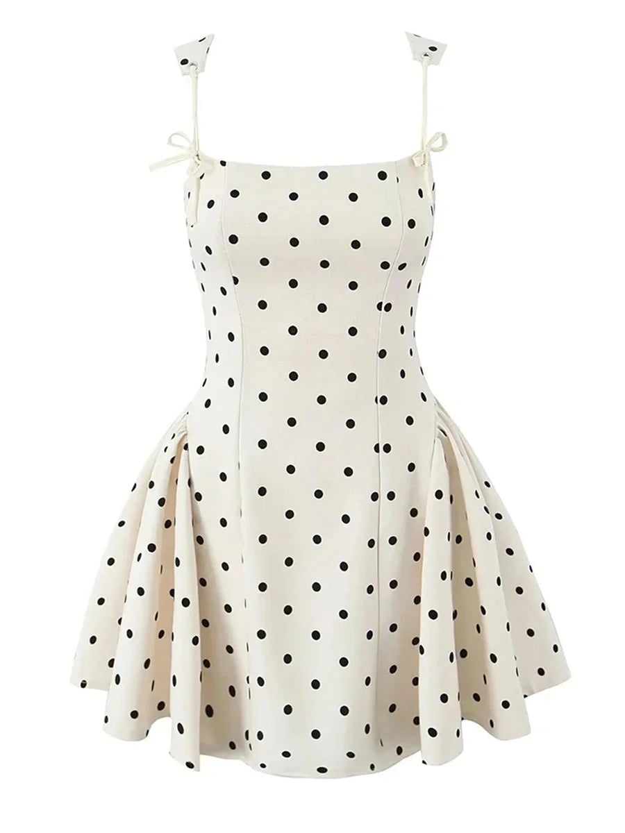 Zalia Atelier - Polka Dot Square Neck Mini Dress