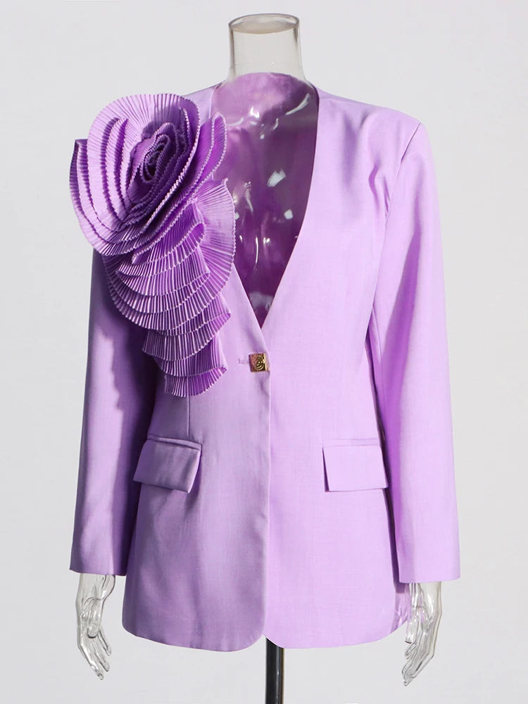Zalia Atelier | Purple Floral Applique Blazer