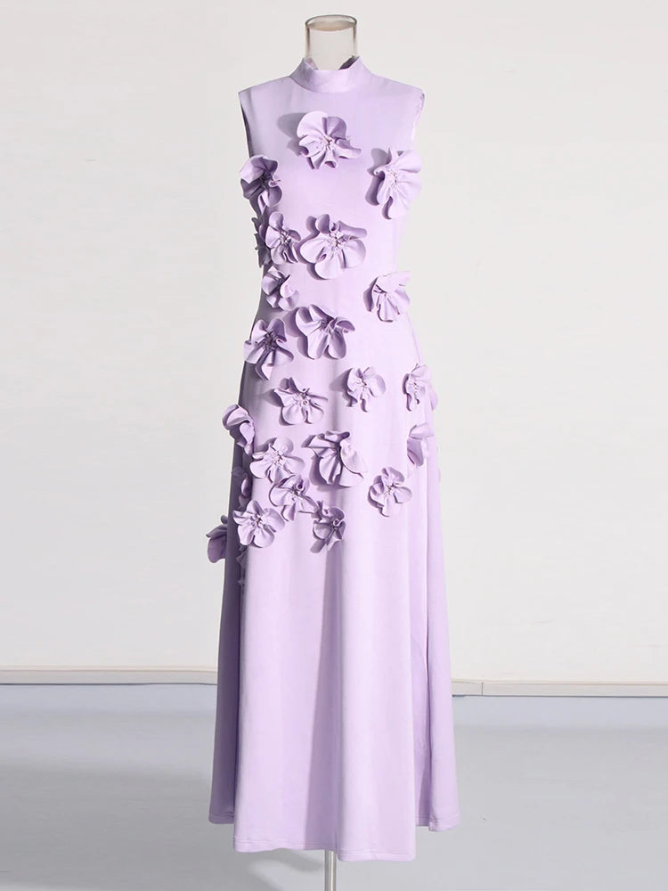 Zalia Atelier | Purple Flower Applique Dress