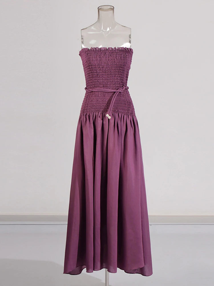 Zalia Atelier | Purple Strapless Shirred Dress