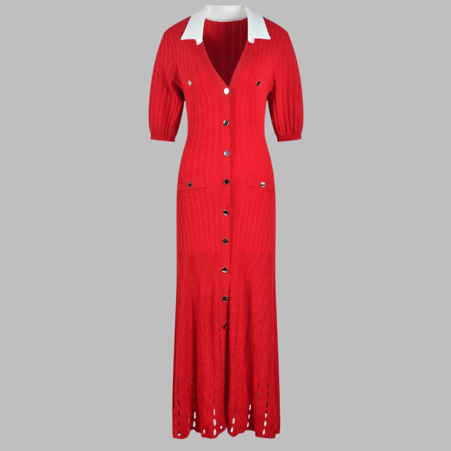 Red Knit Dress White Collar | Zalia Atelier