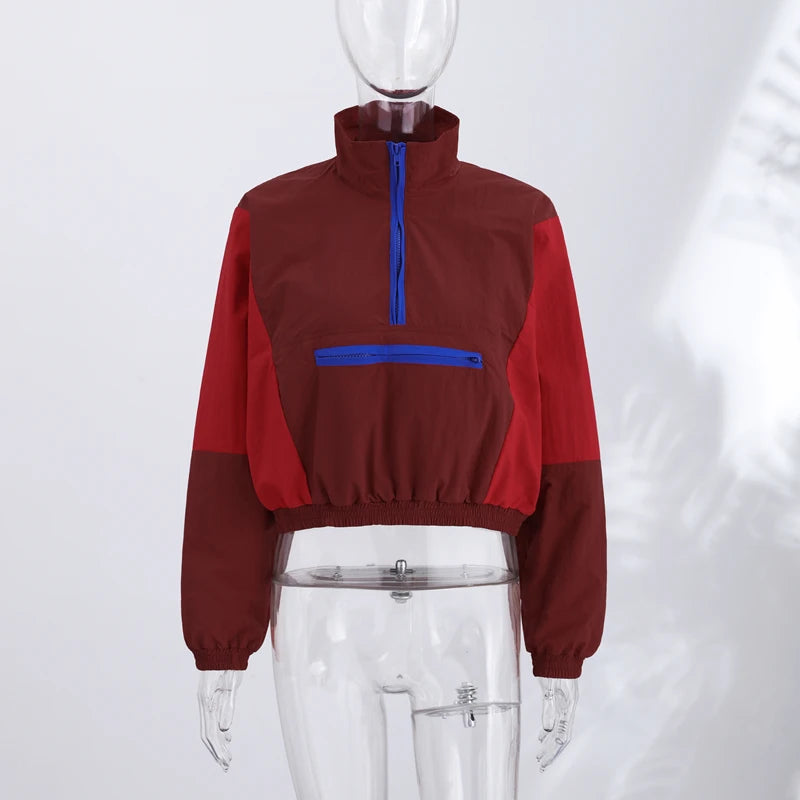 Zalia Atelier | Retro Windbreaker Jacket Burgundy Red Blue