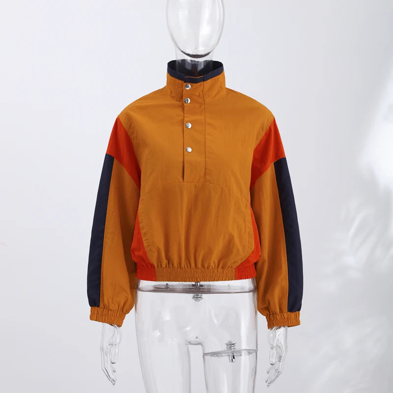 Retro Windbreaker Jacket Burnt Orange Orange Blue