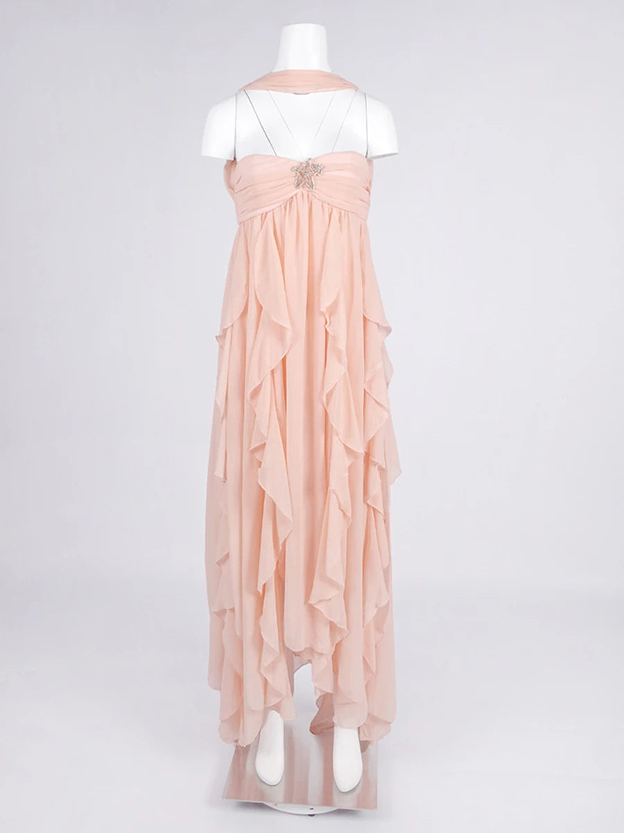 Zalia Atelier | Reverse Halter Neck Dress |  Peach Pink