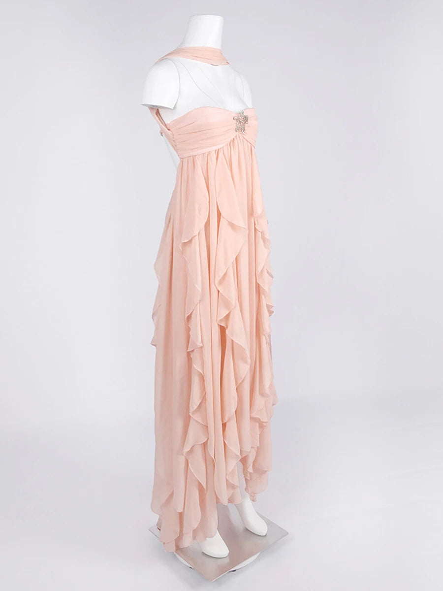 Reverse Halter Neck Dress | Peach Pink | Side