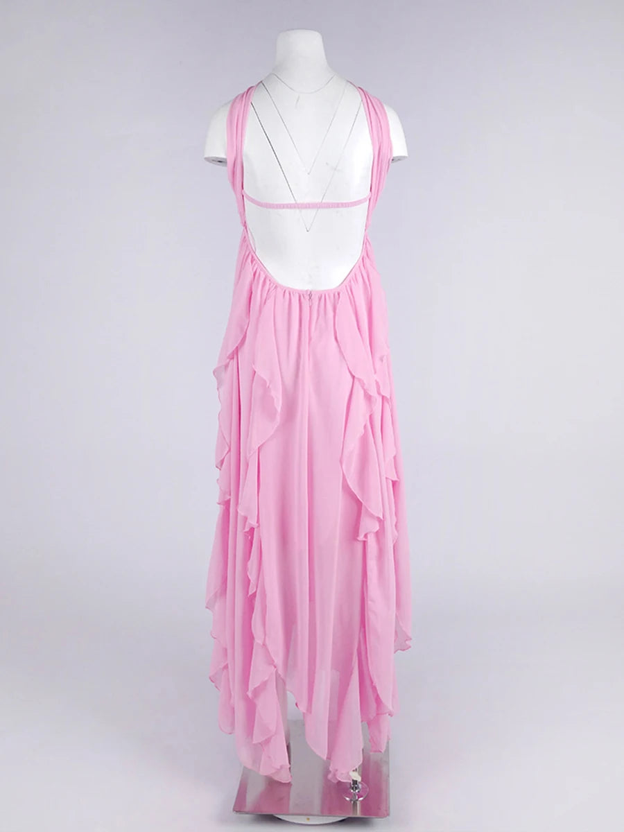 Reverse Halter Neck Dress | Purple Pink | Back