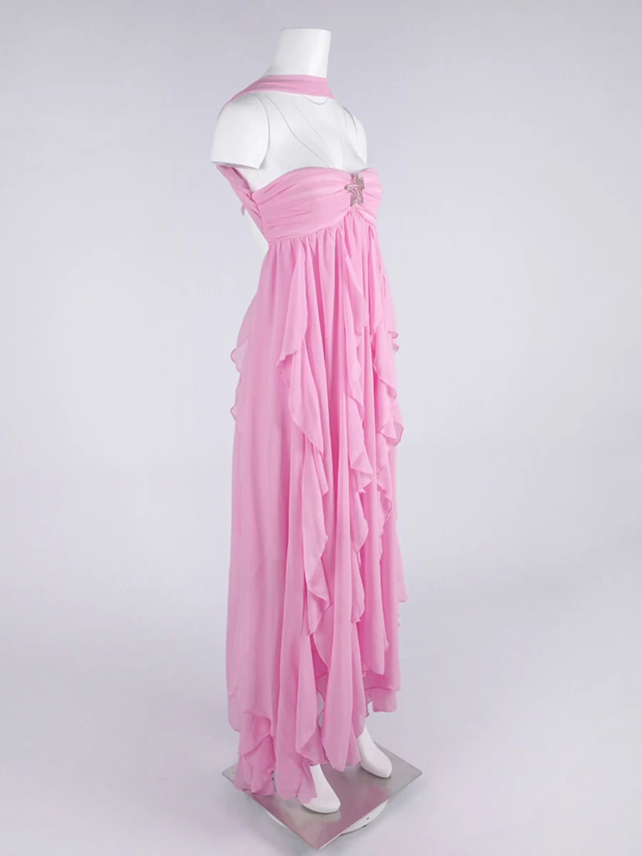 Reverse Halter Neck Dress |  Purple Pink | Side
