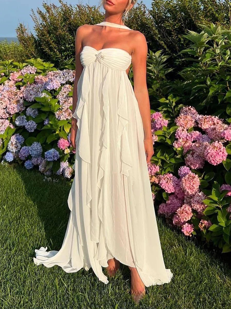 Reverse Halter Neck Dress White 