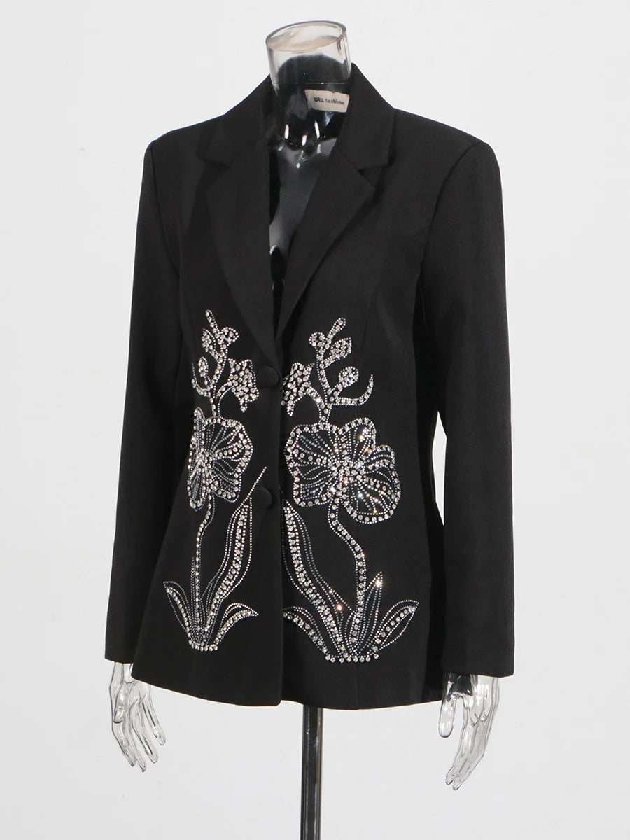 Zalia Atelier | Rhinestone Flower Design Blazer 
