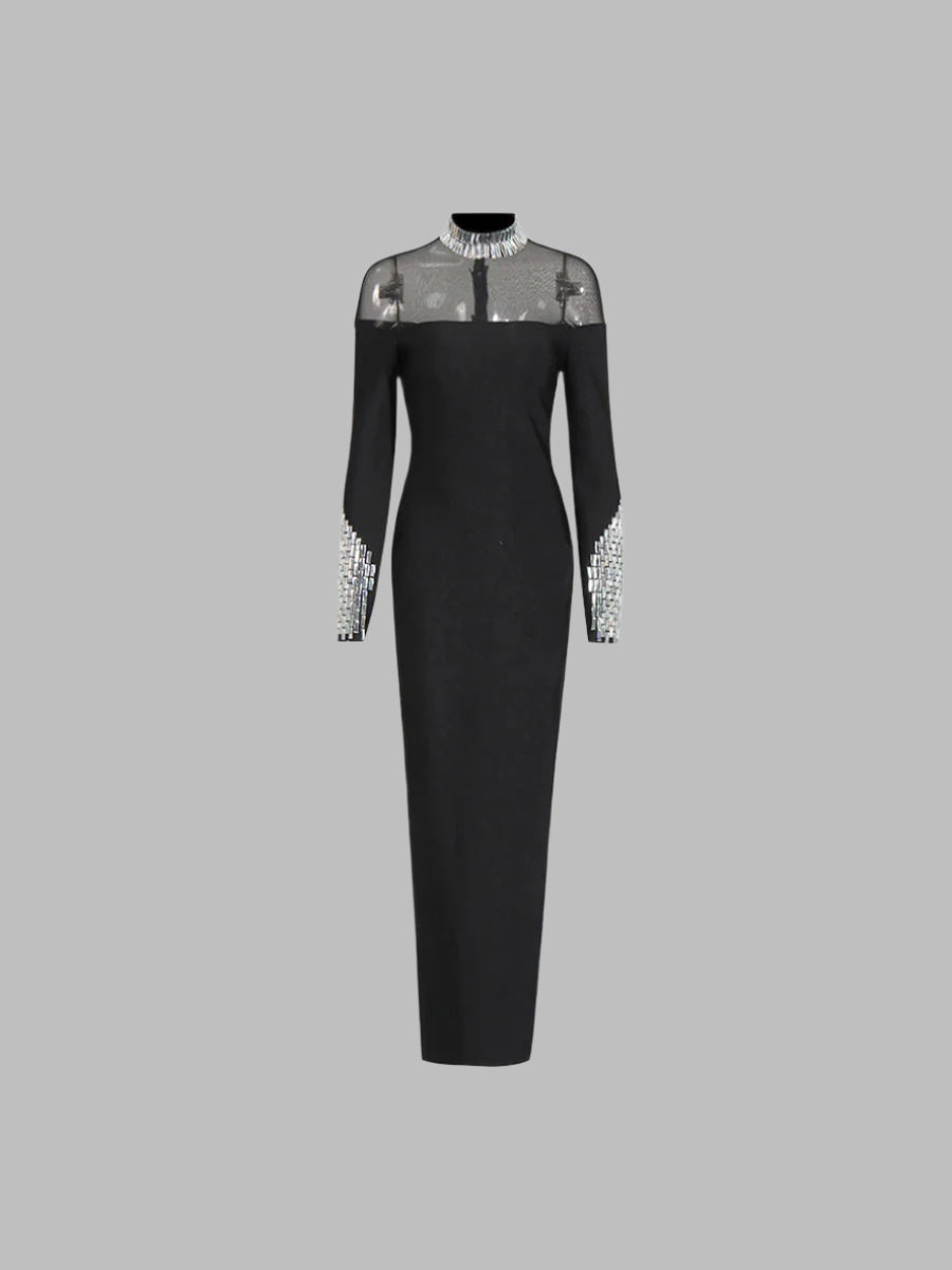 black mesh rhinestone dress POP OUT RHINESTONE MESH MAXI DRESS WITH PEARLS – AKIRA main image 0