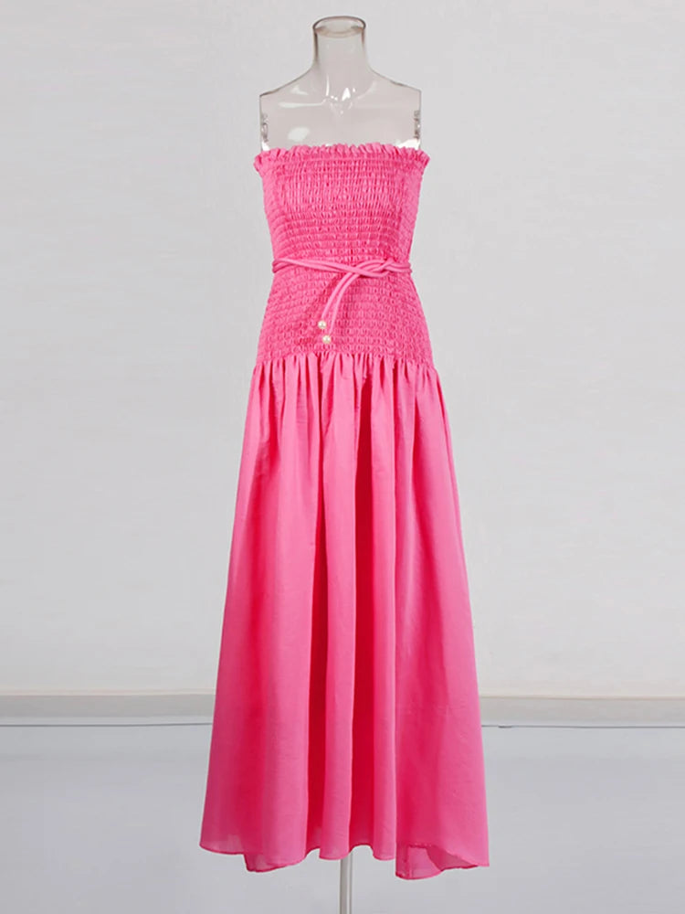 Zalia Atelier | Rose Pink Strapless Shirred Dress