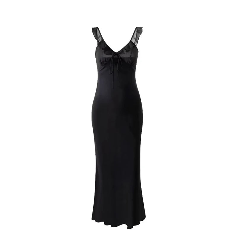 Zalia Atelier - Black Ruffle Trim Maxi Dress