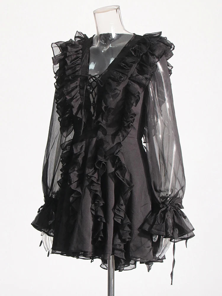 Zalia Atelier | Ruffles Mini Dress Long Sleeves