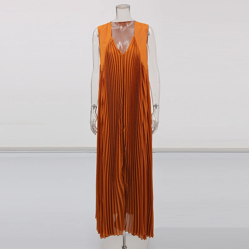 Rust Pleated Maxi Dress | Zalia Atelier
