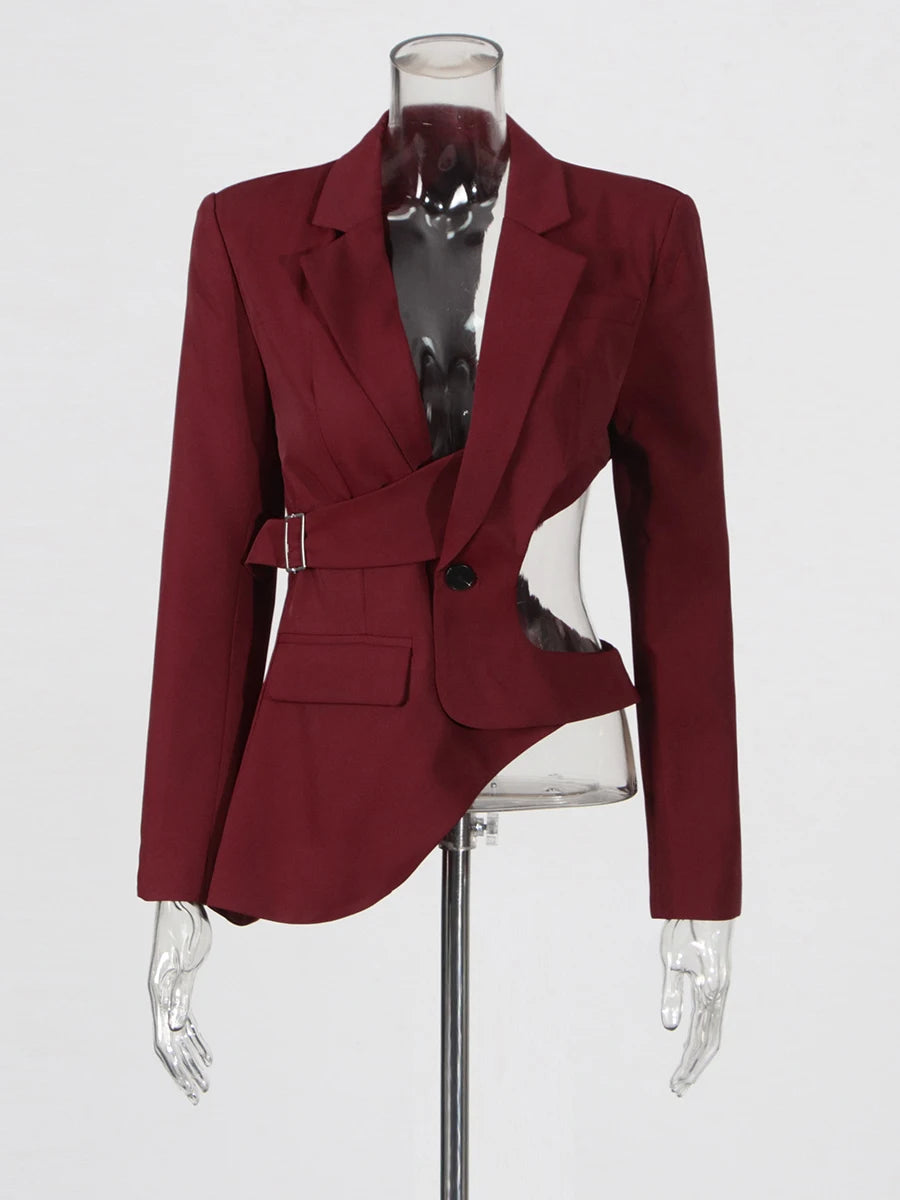Burgundy Asymmetrical Blazer | Zalia Atelier | Street Style