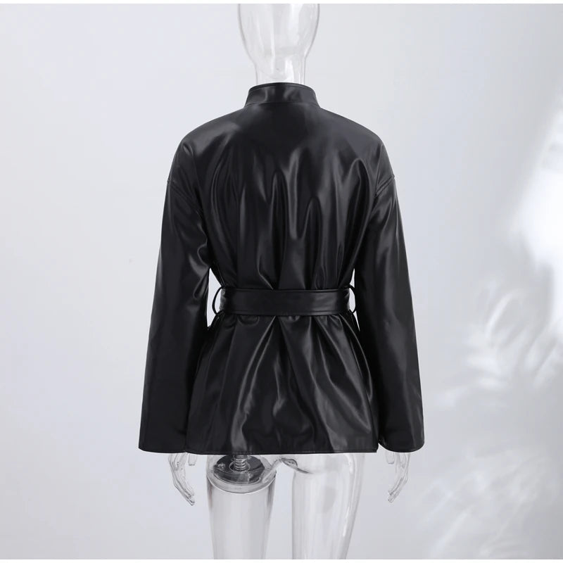 Knot Buttons Leather Jacket