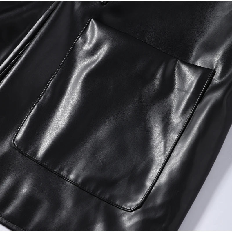 Knot Buttons Leather Jacket