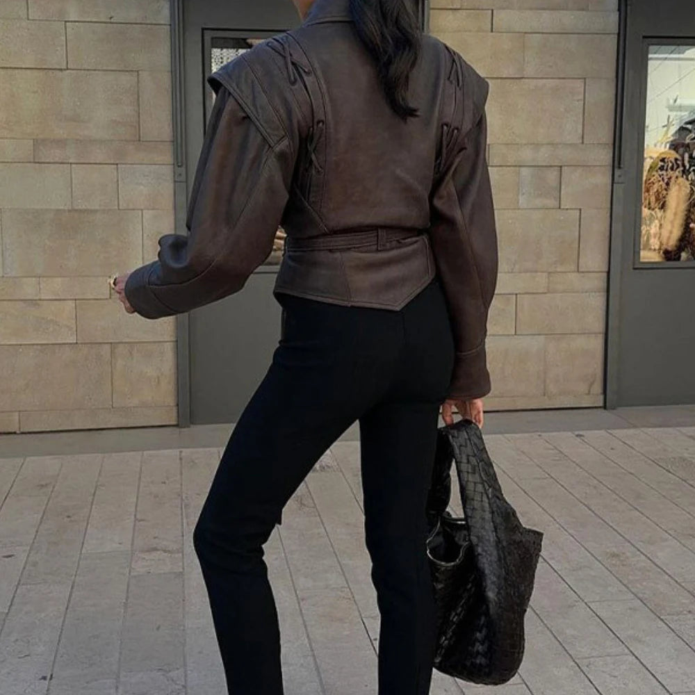 Faux Leather Belted Jacket