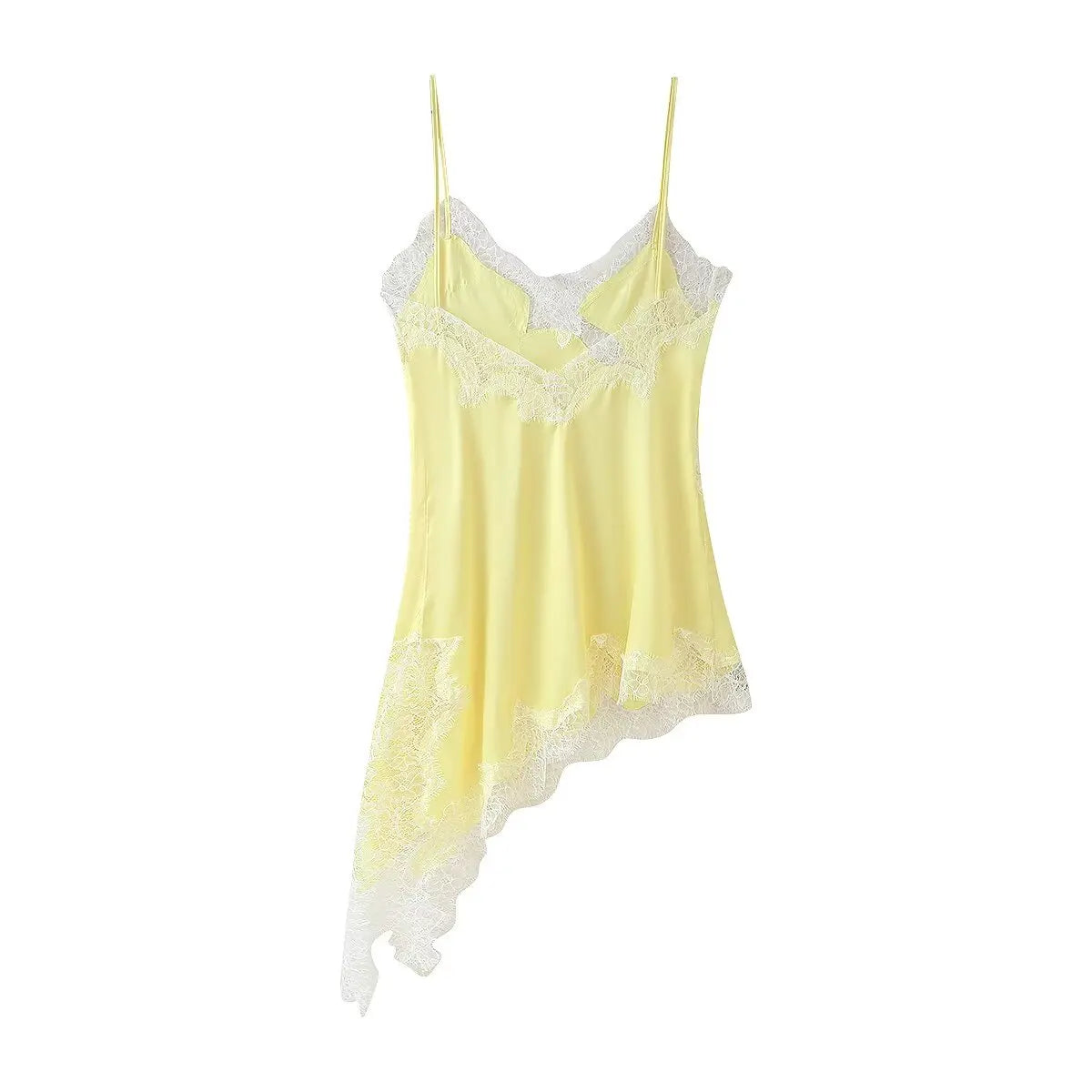 Asymmetrical Lace Trim Mini Dress