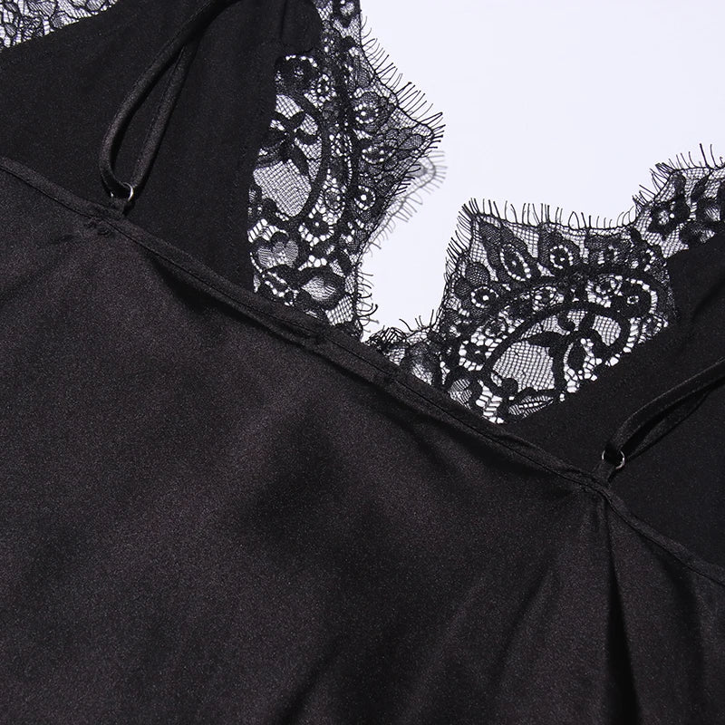 Lace Trim Maxi Dress ALL Black / XL Lace Trim Maxi Dress ALL Black / XL