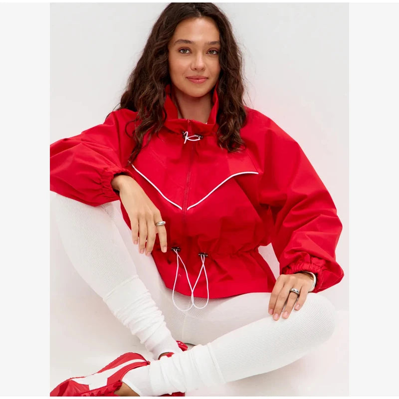 Drawstring Waist Windbreaker Jacket