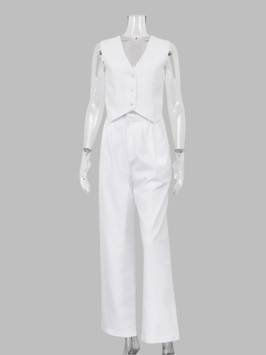 White Vest and Trouser Set | Cotton Linen Set | Zalia Atelier