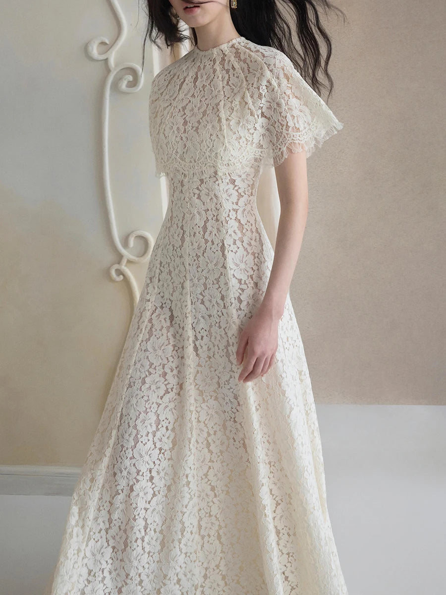 Floral Lace Dress With Cape