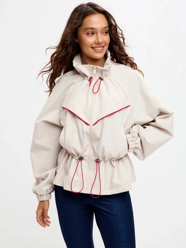 Drawstring Waist Windbreaker Jacket