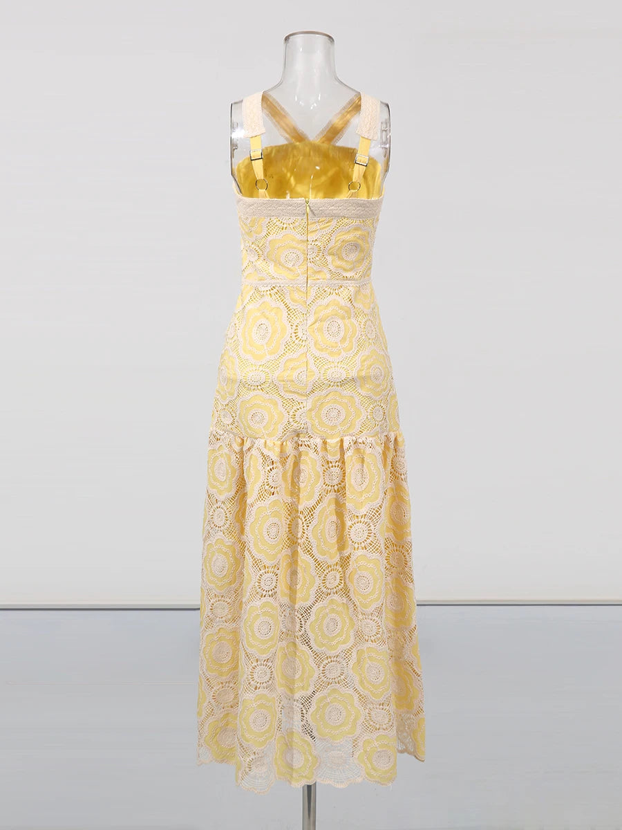 Embroidered Lace Midi Dress