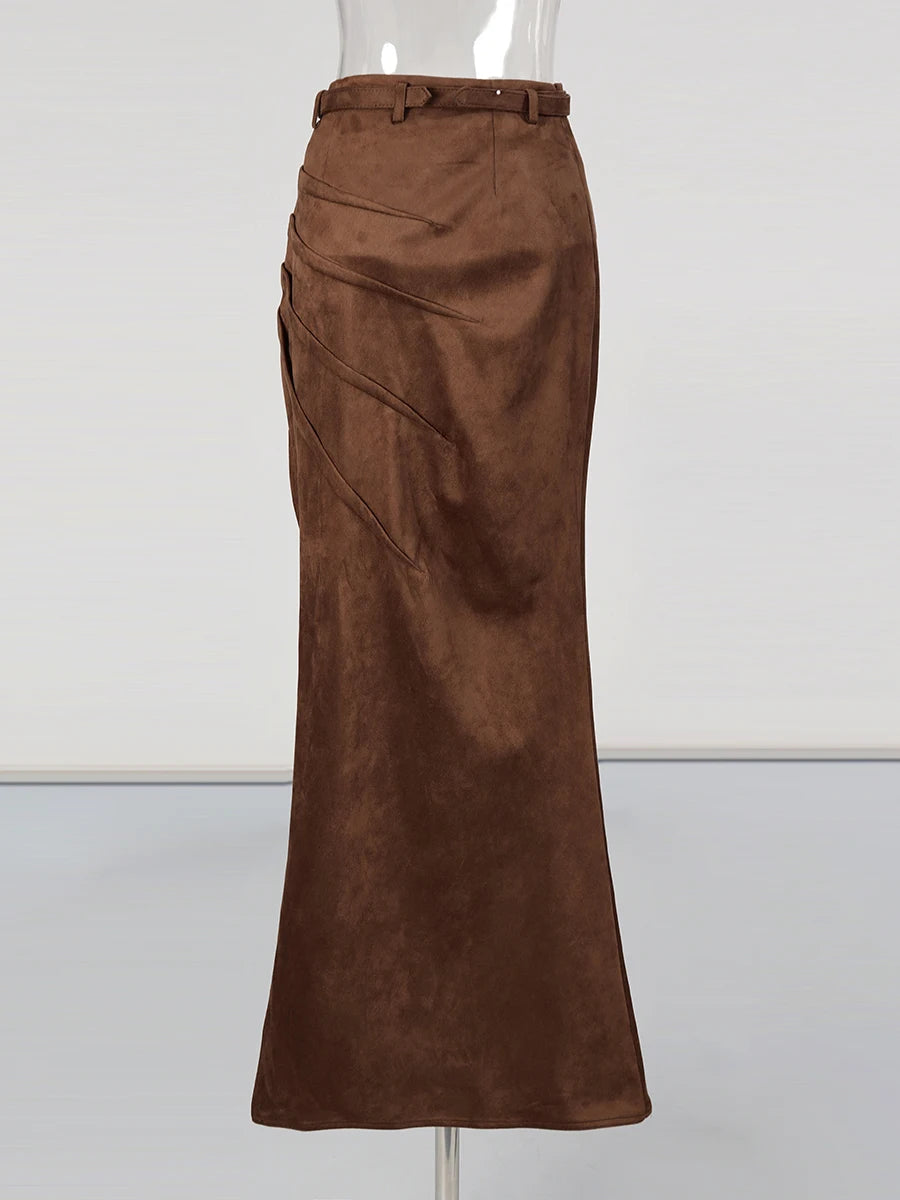 Belted Brown Maxi Skirt