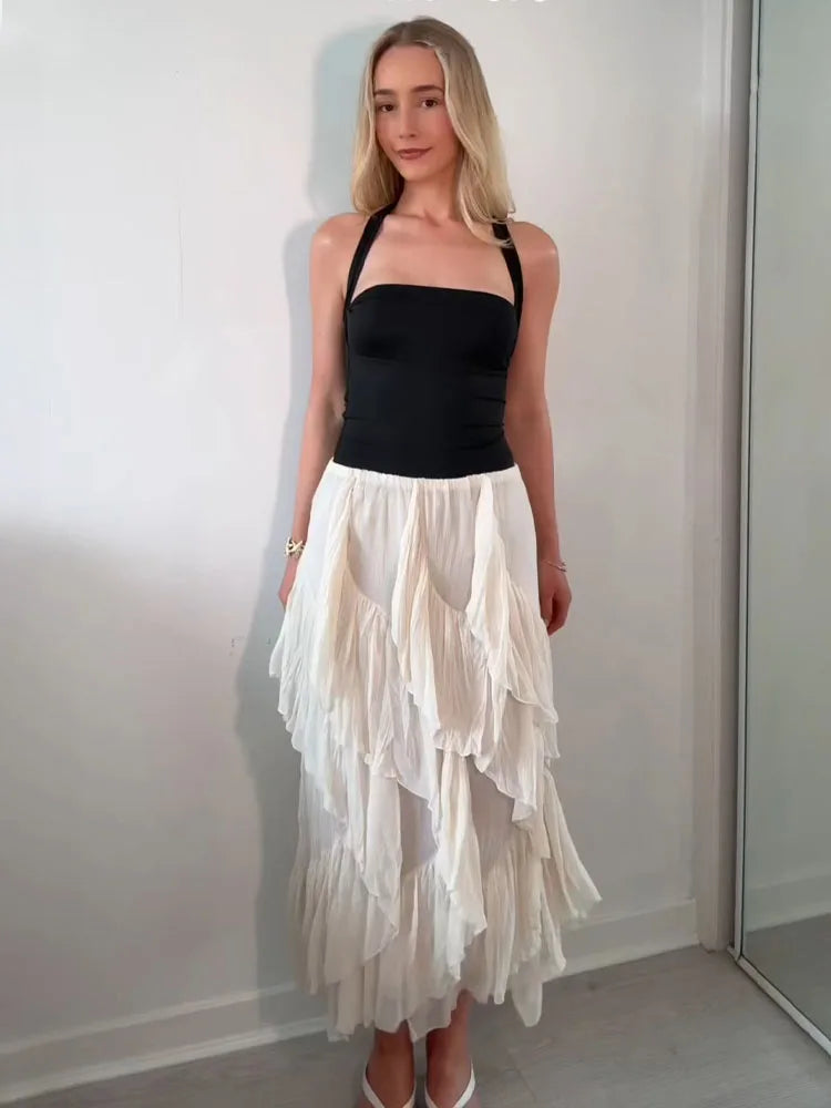 Tiered Ruffle Midi Skirt