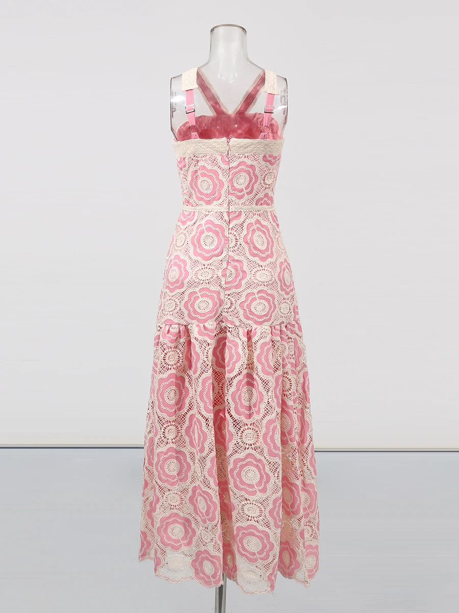 Embroidered Lace Midi Dress