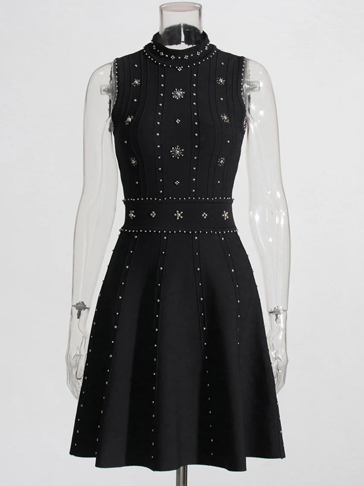 Embroidered Beads Mini Dress Black / S Embroidered Beads Mini Dress Black / S