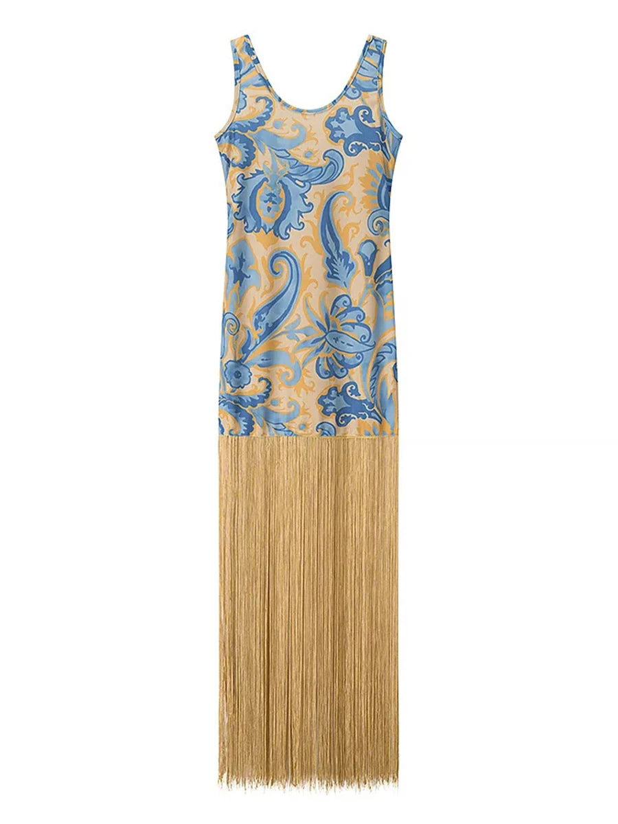 Print and Tassels Dress