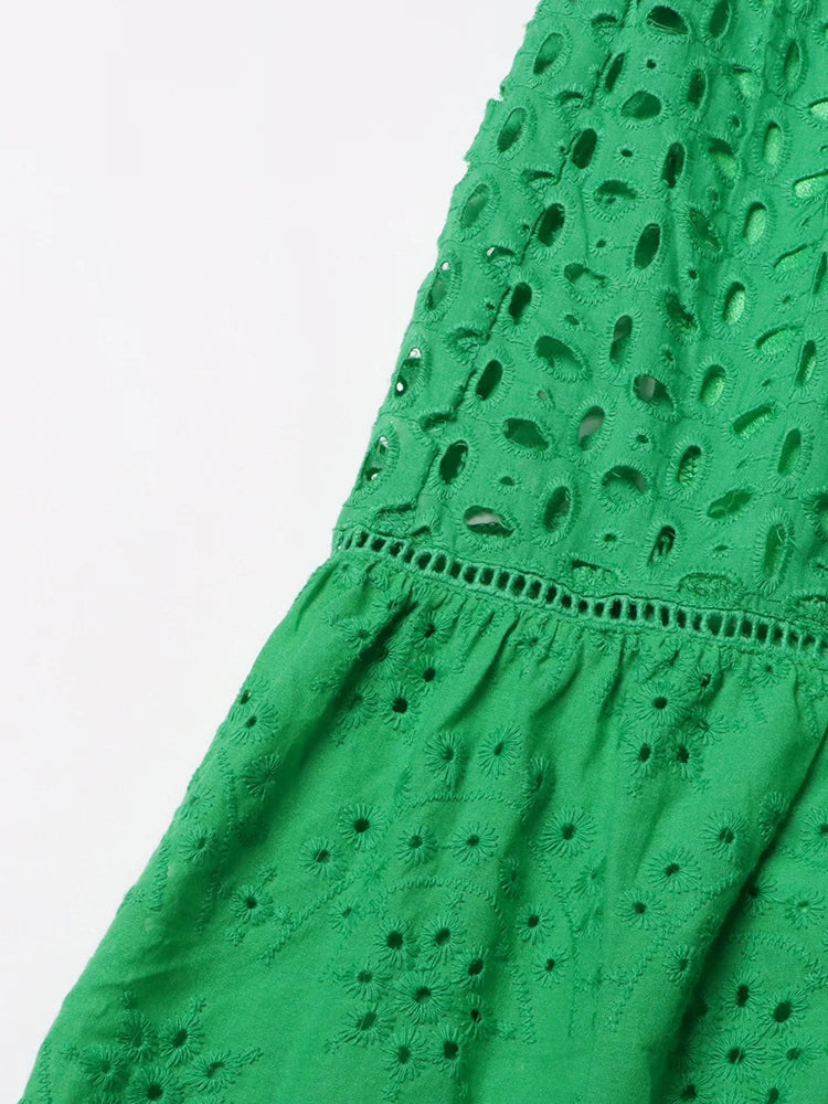 Puff Sleeves Embroidered Dress