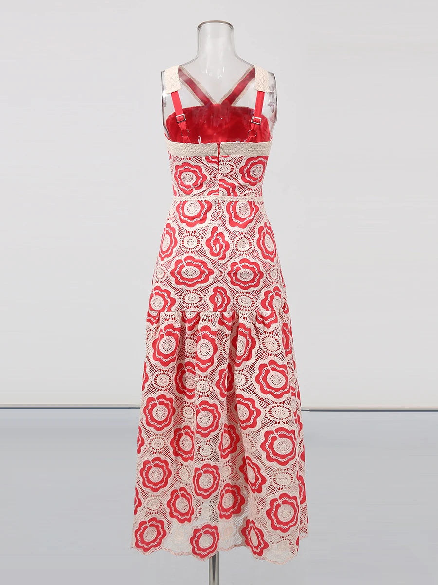 Embroidered Lace Midi Dress