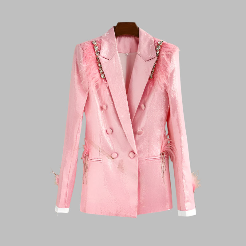 Pink Blazer with Feathers and Rhinestones
