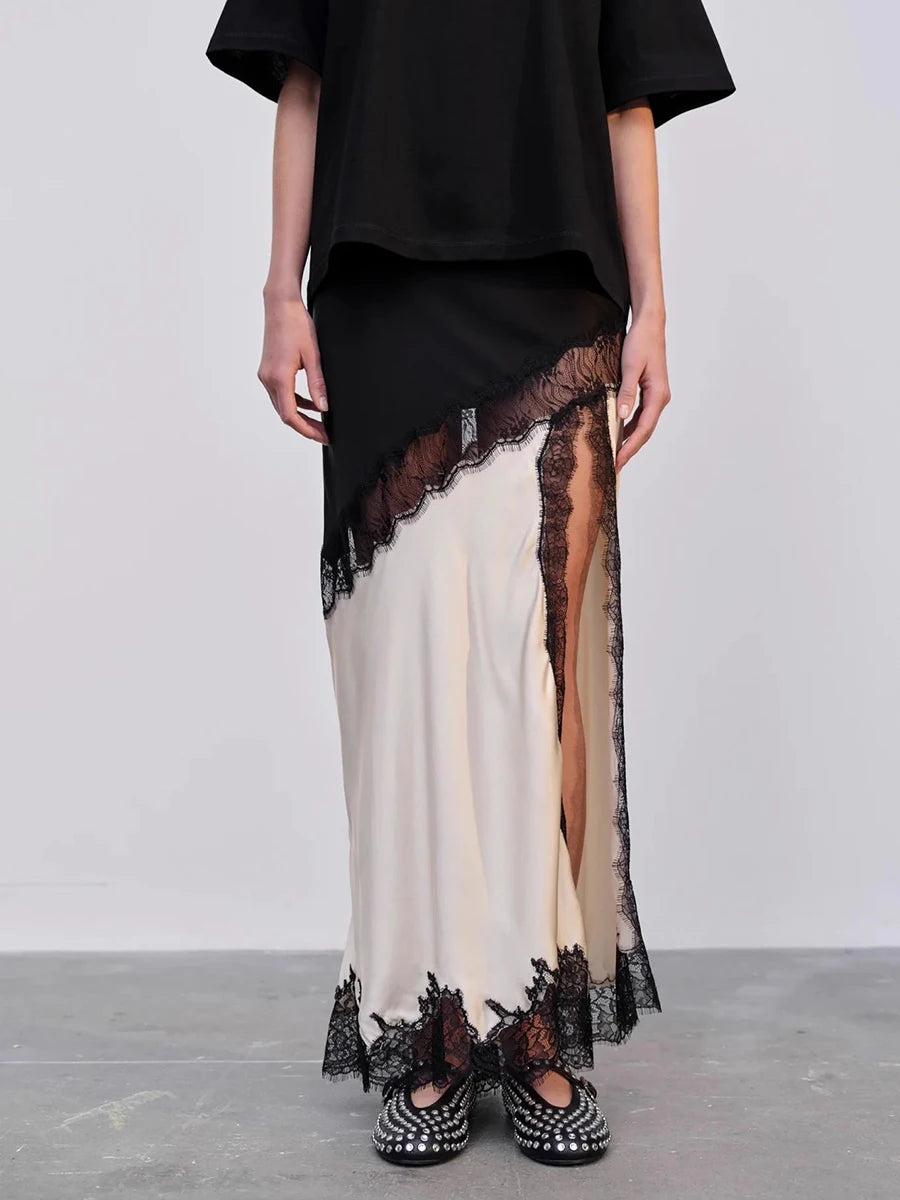 Lace Trim Midi Skirt