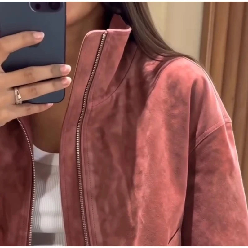 Mauve Pink Suede Jacket